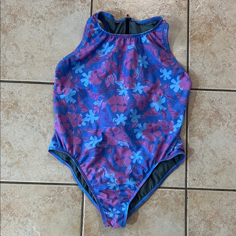 Jolyn‎ Fairlie Women’s Water Polo Suit Floral Print Blue & Pink, Sz 40